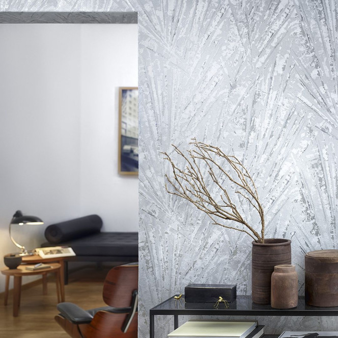 Vliestapete mit Glanz und Fächer-Optik grau, silber Struktur