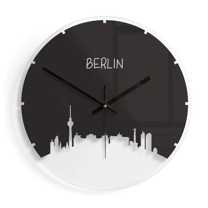 Wanduhr aus Glas - Skyline Berlin Outline - negativ Ø30cm - Bild 1
