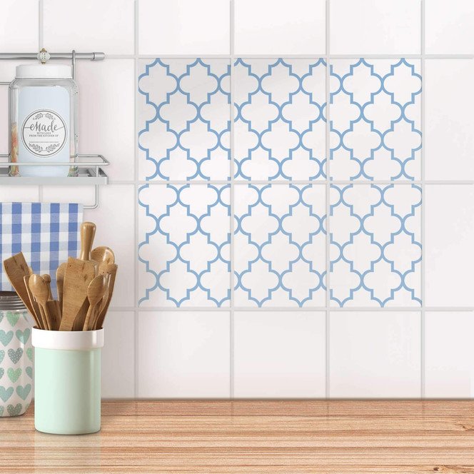 Fliesenaufkleber hoch - Retro Pattern - Blau - 6er Set
