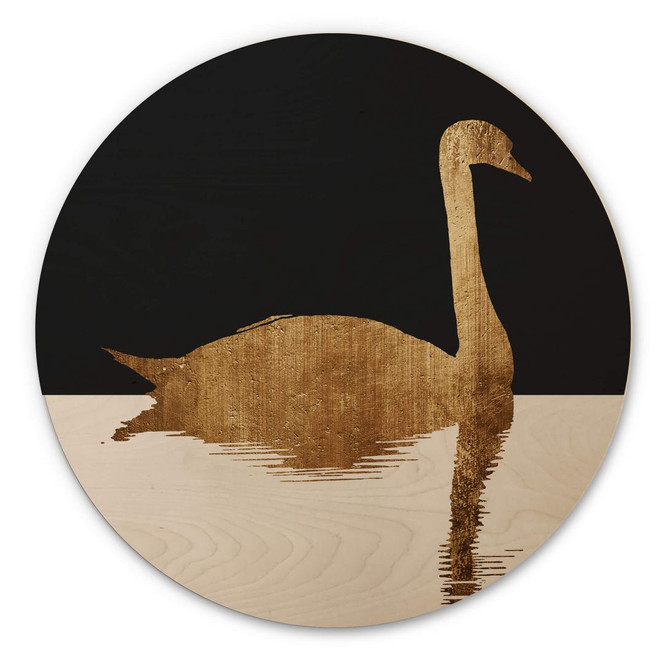 Holzbild Kubistika - Schwanensee im Halbmond - Rund