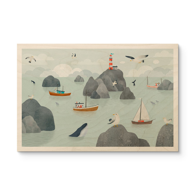 Holzbild Maritimes Küstenmotiv mit Leuchtturm - Oliver Robins