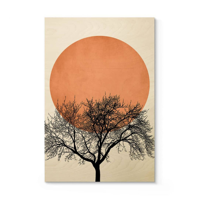 Holzbild Wintermorgen in Pfirsichfarben - Kubistika