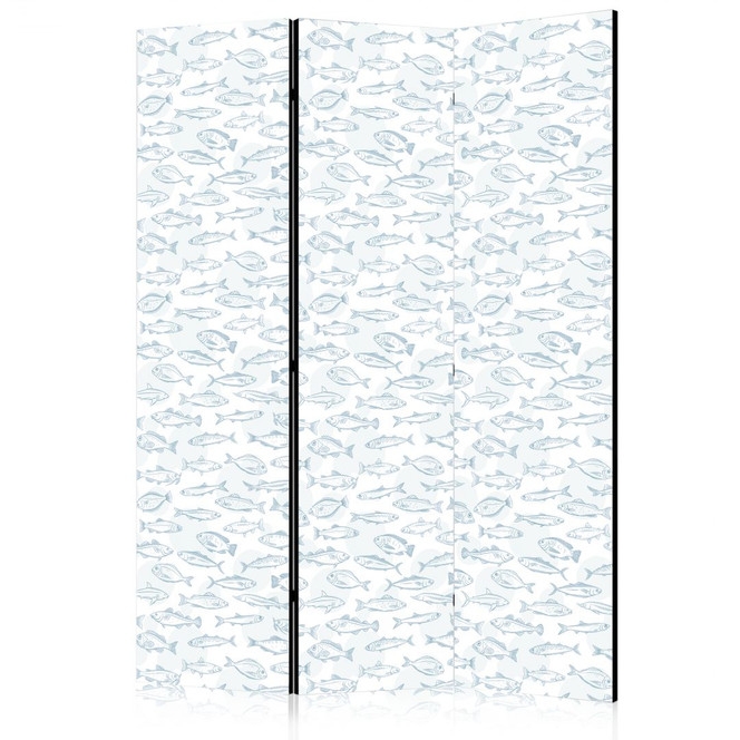 Paravent, Raumteiler freistehend, Trennwand - Blue Outlines of Various Species of Fish