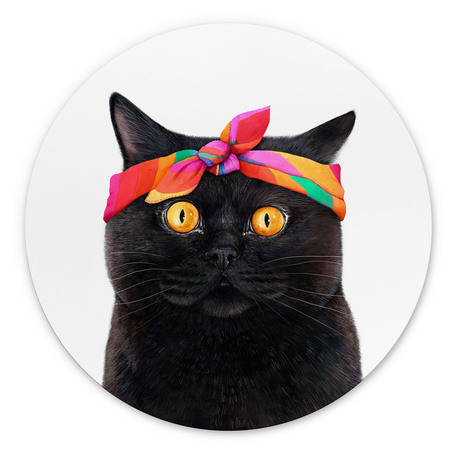 Wandbild Schwarze Katze mit Bandana - Korenkova - Alu-Dibond Rund