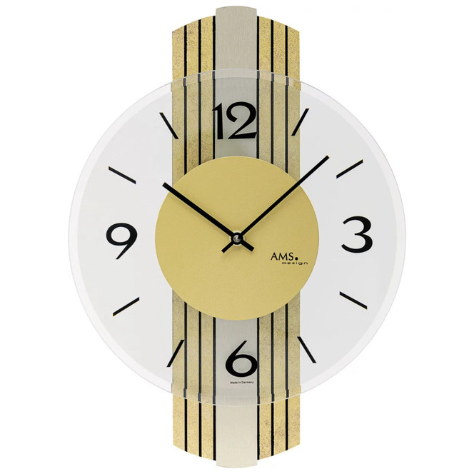 Wanduhr Holzgehäuse, Messingantik-Auflage