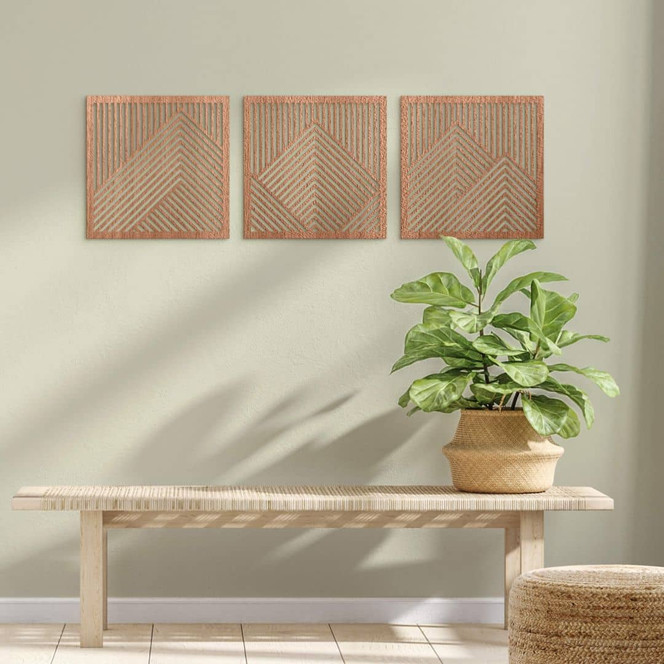 3D Wanddeko Berg Landschaft Wandpaneele Holz Motiv geometrisch (3-teilig) - Mahagoniholz