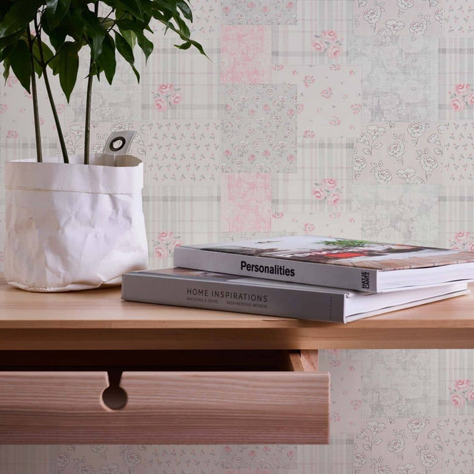 Blümchentapete grau rot - Vliestapete Landhaus A.S. Création - matt und leicht strukturiert