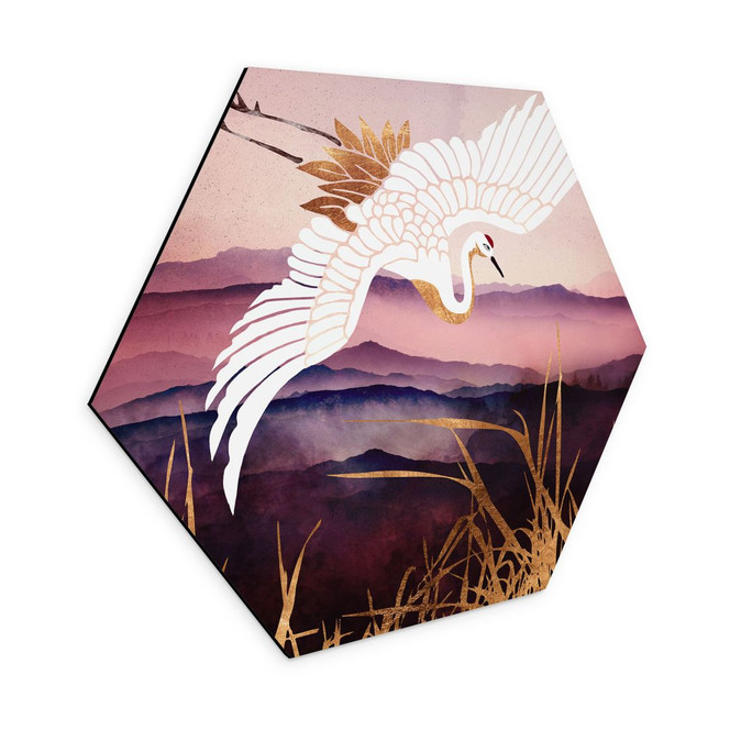 Hexagon Wandbild Eleganter Kranich - SpaceFrog Designs - Alu-Dibond