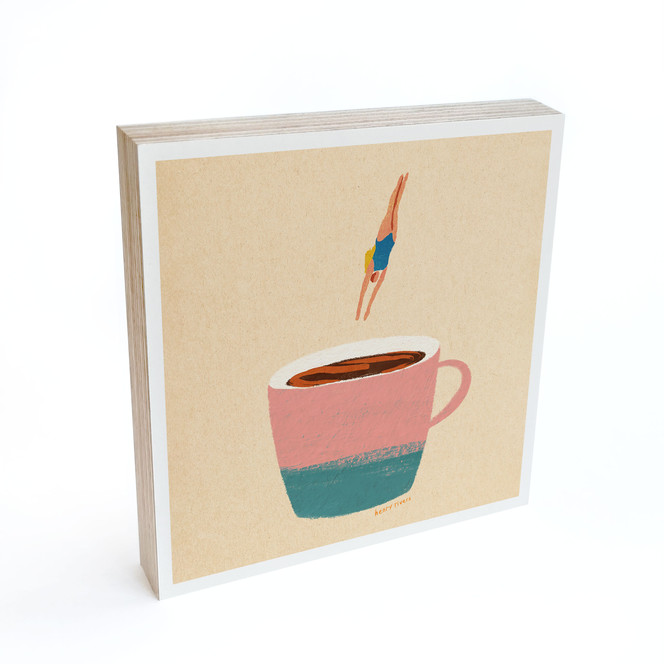 Holzbild zum Hinstellen - Sprung in den Kaffee - Rivers - 15 x 15 cm
