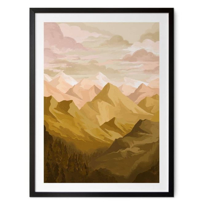 Poster Goldene Berge im Sonnenuntergang - Goed Blauw