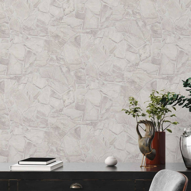 Steintapete Grau Weiss - 3D Steinoptik Tapete - Vliestapete Wohnzimmer Büro