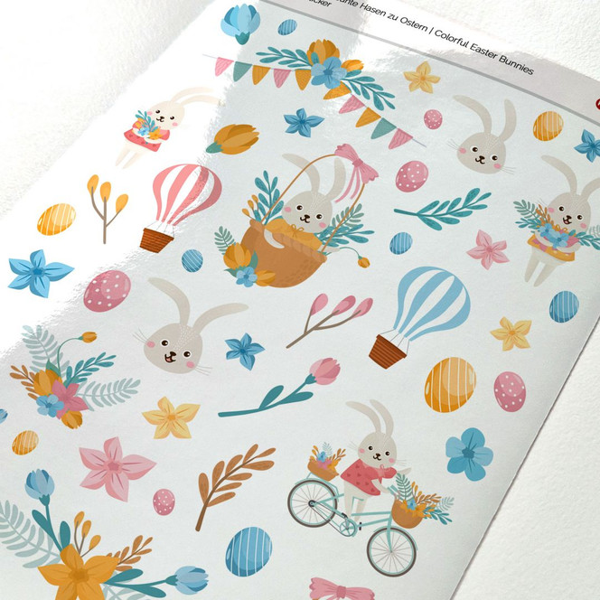 Sticker Kunterbunte Hasen zu Ostern