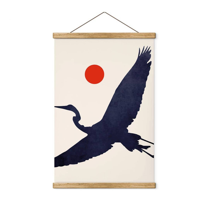 Stoffbild Kubistika - Kranich mit roter Sonne