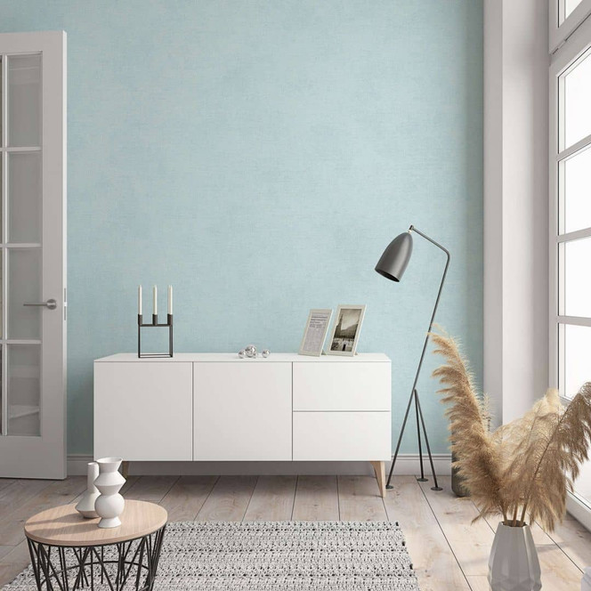 Vliestapete in moderner, feiner Struktur türkis Uni