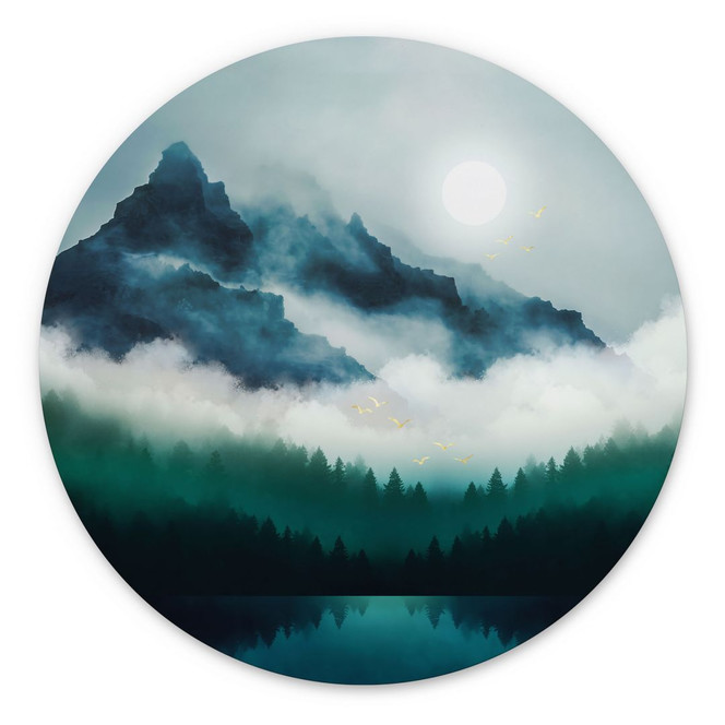 Wandbild Neblige Landschaft in der Nacht - SpaceFrog Designs - Rund - Alu-Dibond