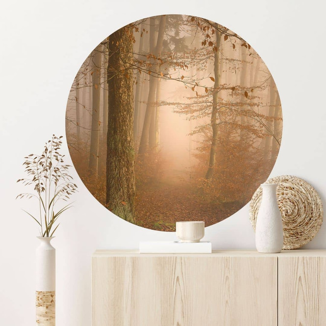 Wandtattoo Dunst und Licht im herbstlichen Wald - Maier - Rund
