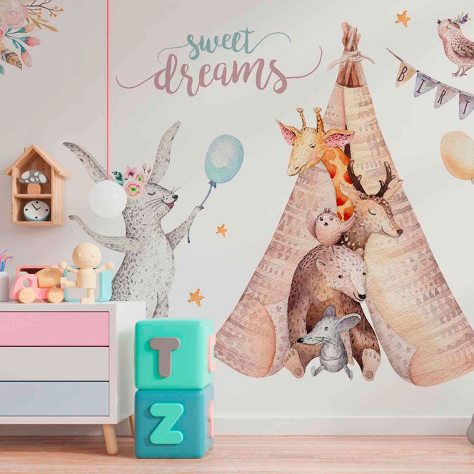 Fototapete Kinderzimmer Animals in weiss grau - Vliestapete Designwalls 2 - 2.55x3.5 m