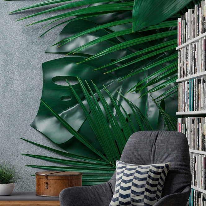Fototapete Natur PalmLeaves in grau grün - Vliestapete Designwalls 2 - 2.55x3.5 m