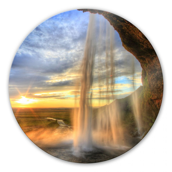 Glasbild Seljalandsfoss Wasserfall - rund