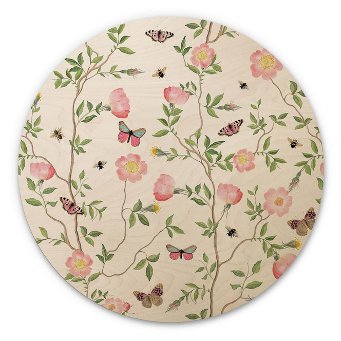 Holzbild Rosa Christrosen im Frühling - UN Designs - Rund