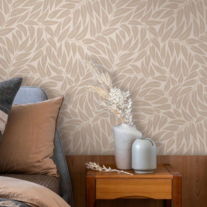 Vliestapete Blätter Floral Natur matt in Beige Braun