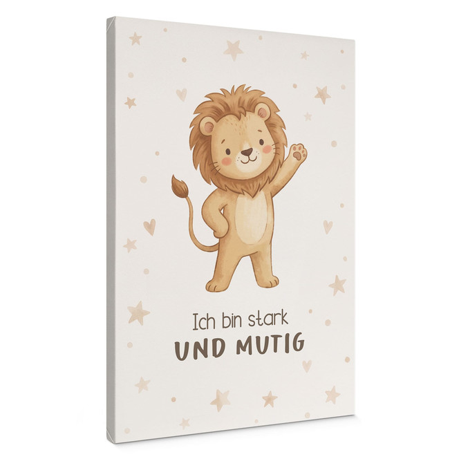 Leinwandbild mit Löwe - Affirmation "Ich bin stark und mutig" für das Kinderzimmer