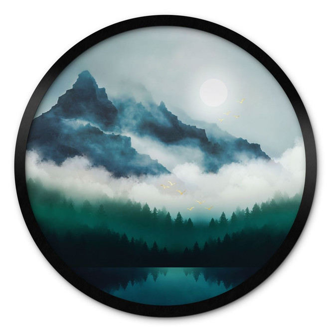 Poster Neblige Landschaft in der Nacht - SpaceFrog Designs - Rund