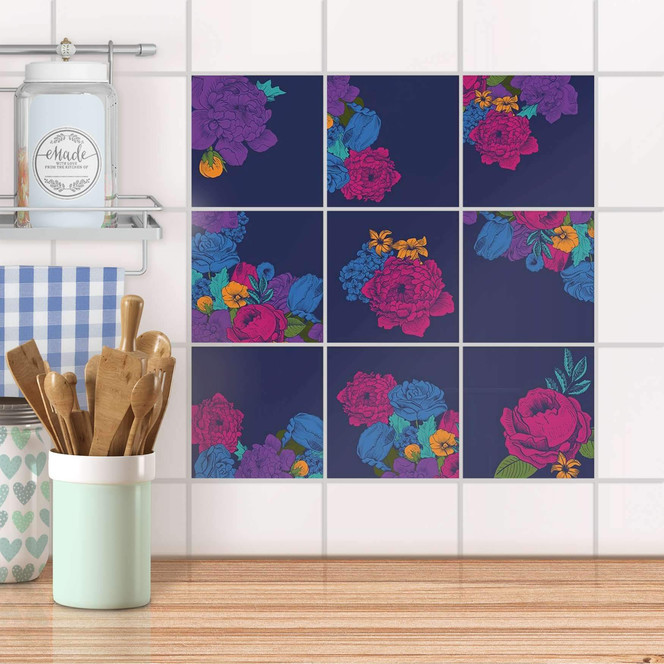 Fliesenaufkleber Set - Blumenmuster
