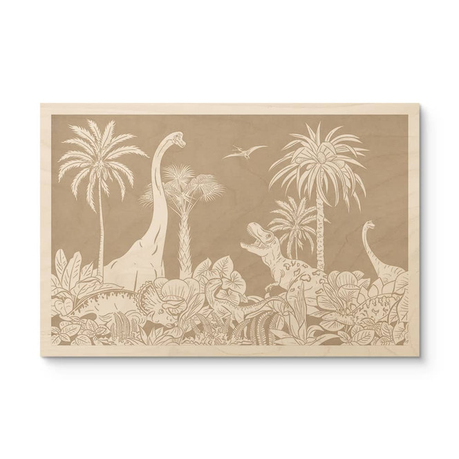 Holzbild Dinosaurier im wilden Dschungel - Braun - Kikki Belle