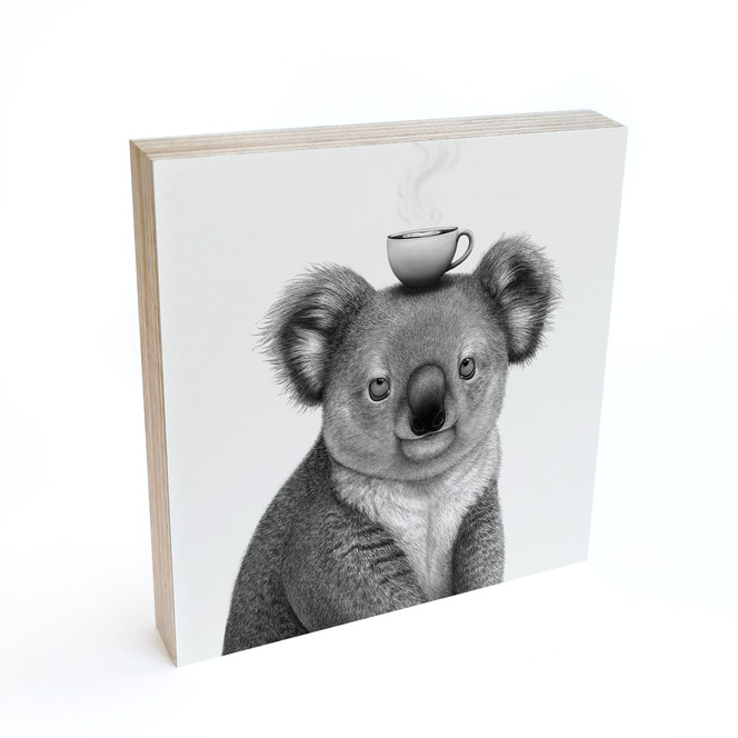 Holzbild zum Hinstellen - Koalabär mit Kaffee - Korenkova - 15 x 15 cm