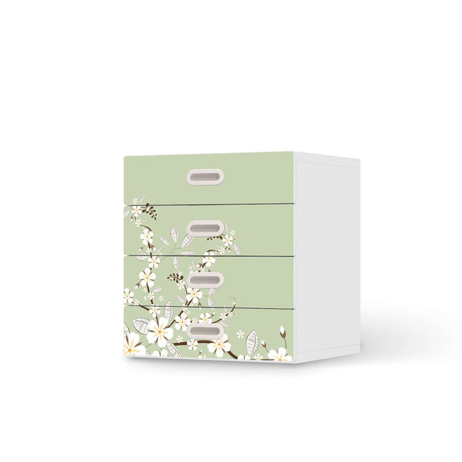 Klebefolie IKEA Stuva / Fritids Kommode - 4 Schubladen - White Blossoms- Bild 1