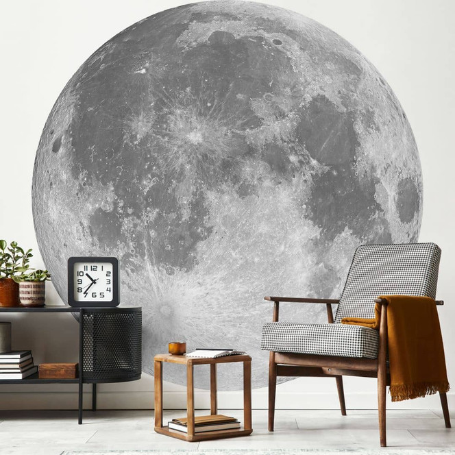 Fototapete Vollmond schwarz-weiss - Rund - Selbstklebend/Vlies
