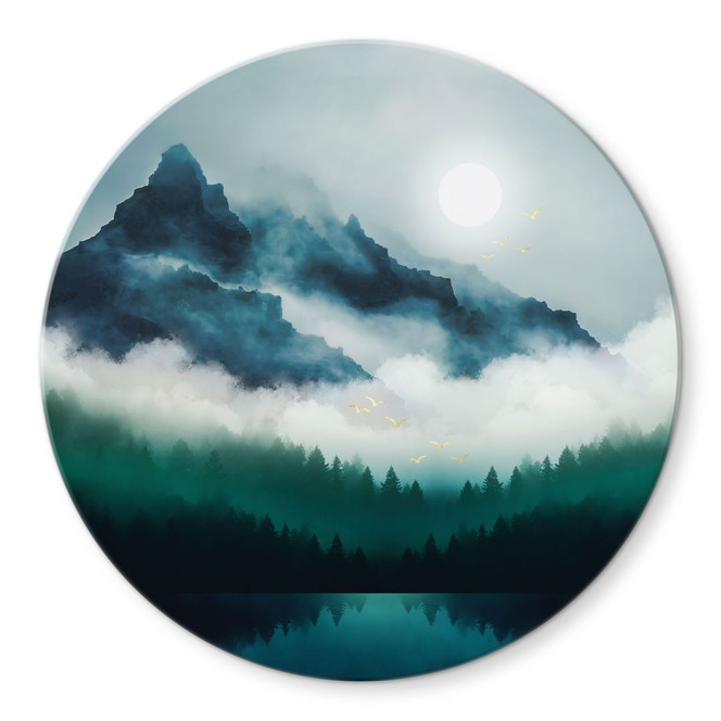 Glasbild Neblige Landschaft in der Nacht - SpaceFrog Designs - Rund