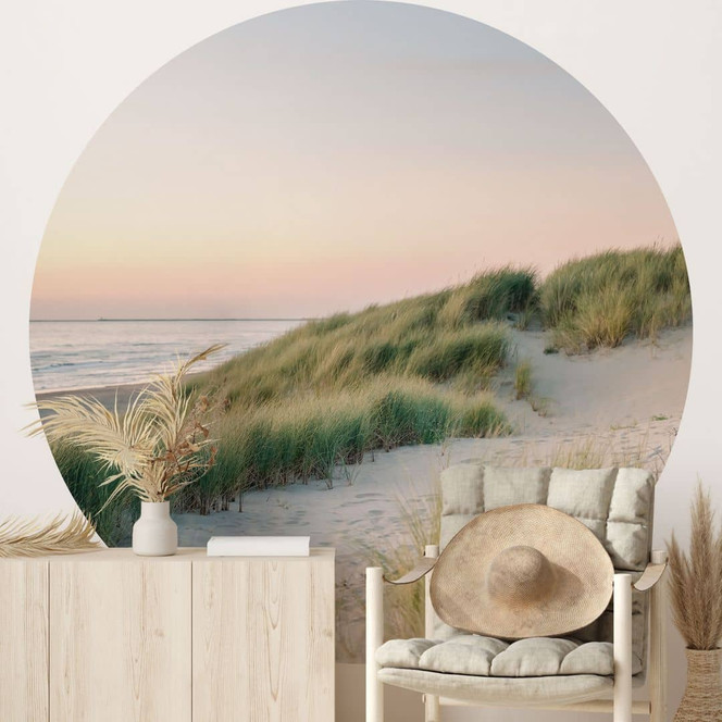 Strand Fototapete - Dünen an der holländischen Küste - Zwart - Rund - Selbstklebend/Vlies