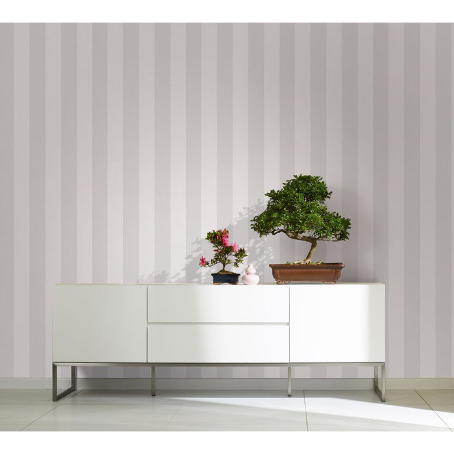Vliestapete mit strukturierten Blockstreifen weiss, grau Streifen