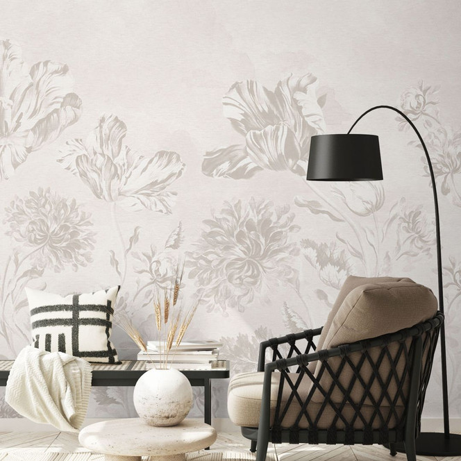 Fototapete Blumentapete - Wildblumen in Kreide-Optik Greige - Bloomery Decor