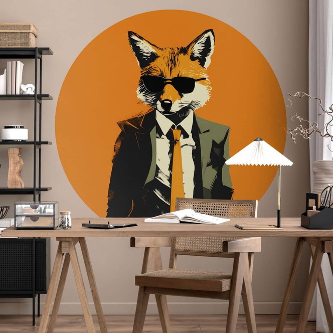 Fototapete Cooler Fuchs im Anzug - Magnusson - Rund - Selbstklebend/Vlies