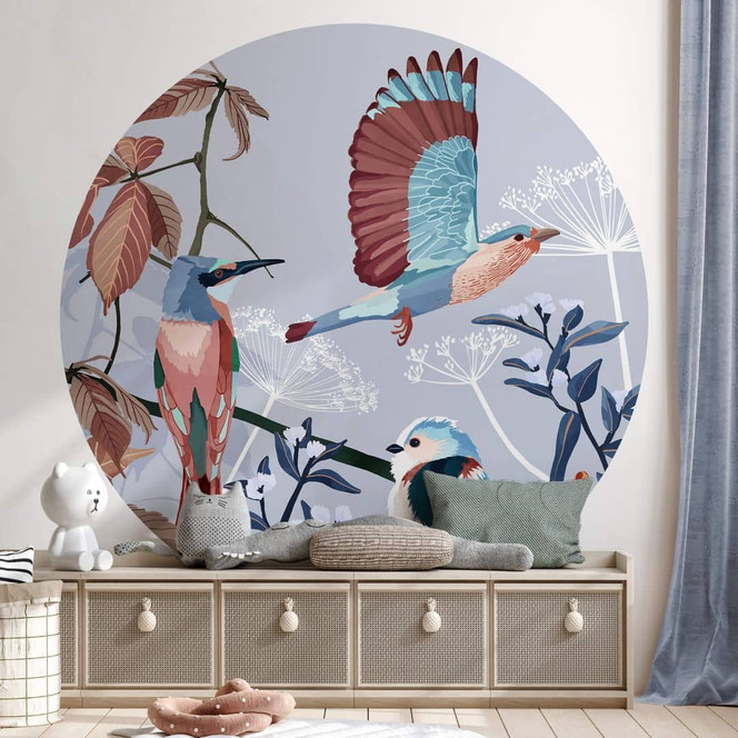 Fototapete Goed Blauw - Vögel im Winter - Rund - Selbstklebend/Vlies