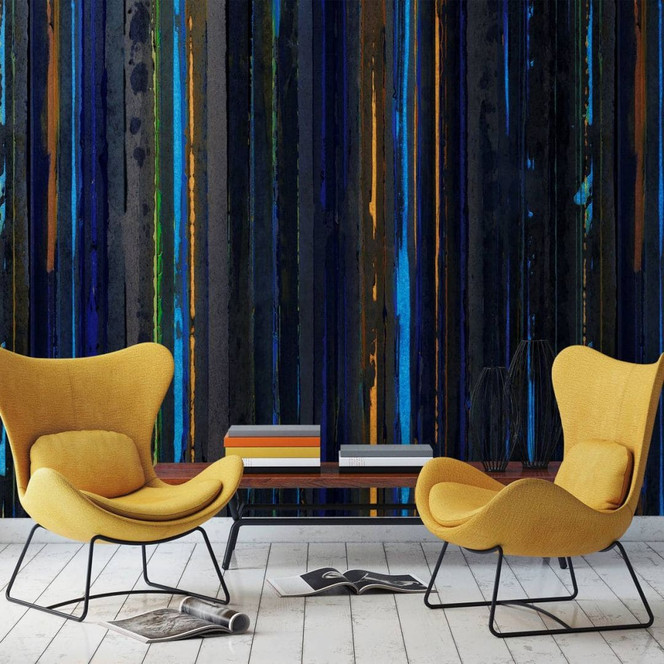 Fototapete mit abstraktem Bambus, Blau Streifen 3.40 x 2.12 m