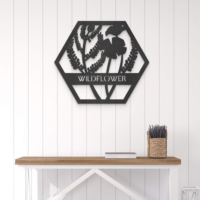 MDF - Holzdeko - Blumen im Hexagon - Wildflower