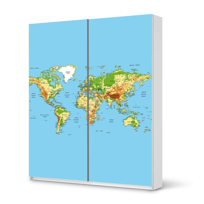 Möbelfolie IKEA Pax Schrank 236cm Höhe - Schiebetür - Geografische Weltkarte- Bild 1