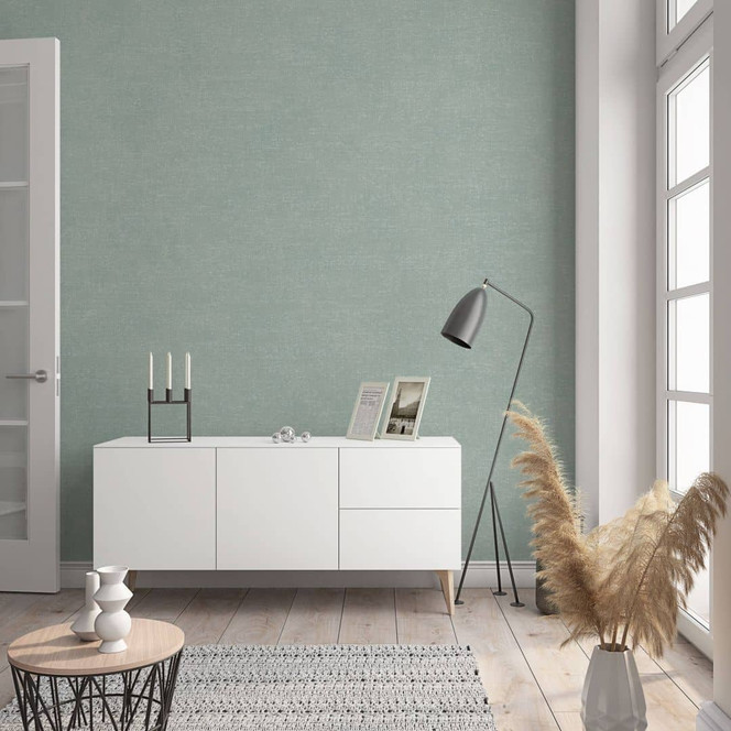 Vliestapete in moderner, feiner Struktur grün Uni