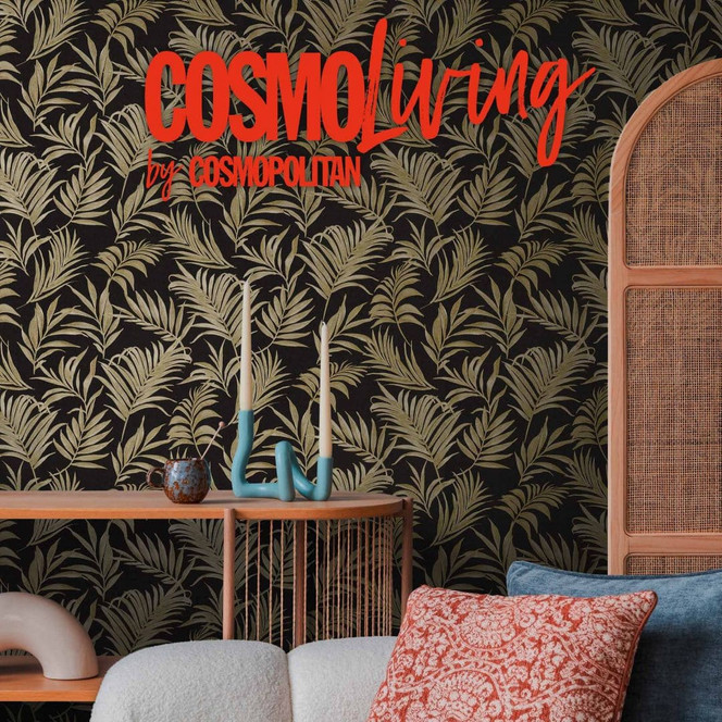 COSMOPOLITAN Tapete Schwarz Gold Blattmuster - luxuriöse Vliestapete Wohnzimmer
