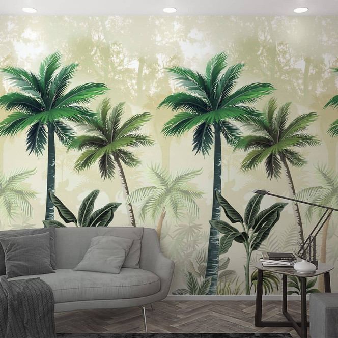 Fototapete mit Palmen Grün, Beige ,Floral 2.70 x 1.59 m