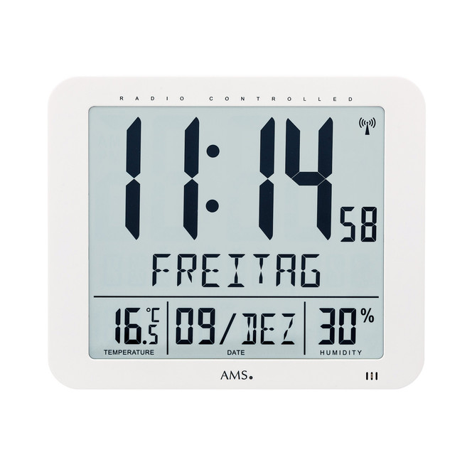 Funkwanduhr Digitaluhr Kunststoffgehäuse weiss