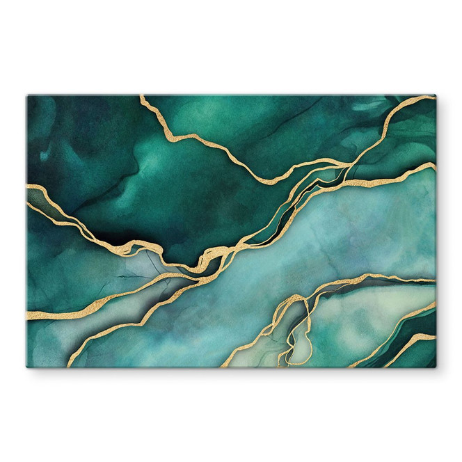 Glasbild Marmor in Gold-grün - Haase