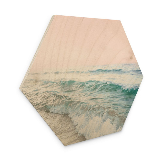 Hexagon-Holzbild Rosa Himmel über dem Meer - Sisi & Seb