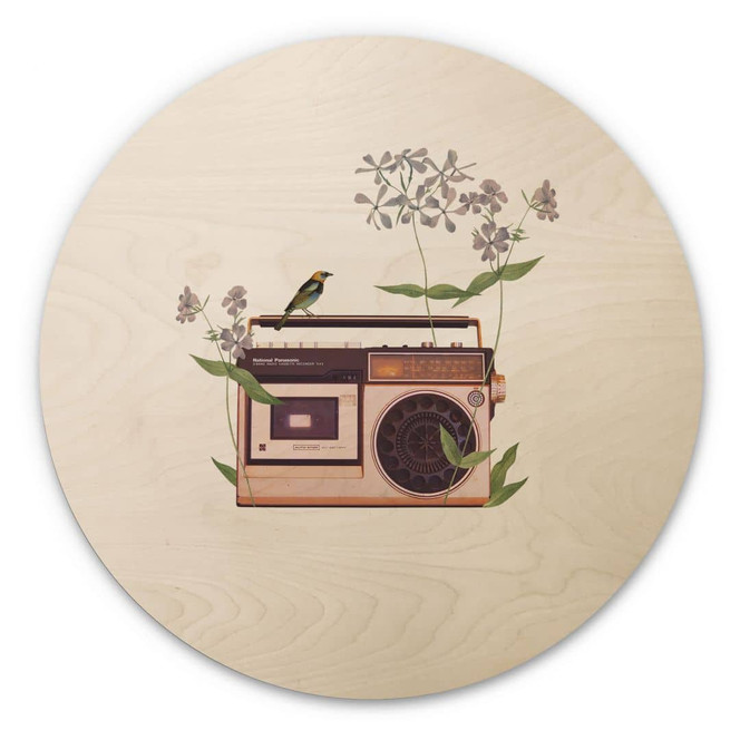 Holzbild Retro Radio floral - Frida Floral Studio - Rund