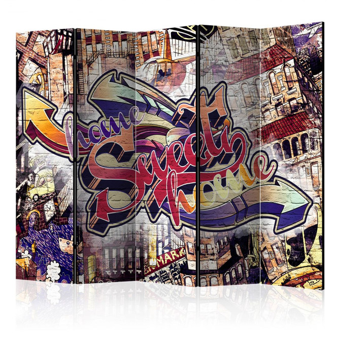 Paravent, Raumteiler freistehend, Trennwand - Cooles Graffiti, 5-teilig - 225 x 172 cm