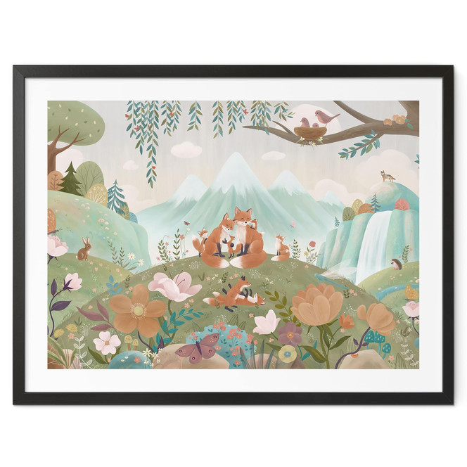 Poster Fuchs Familie auf der Blumenwiese - Oliver Robins